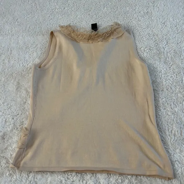 August Silk VTG Y2K Womens Silk Ruffle Top Quiet Luxury Capsule Minimalist Sz L - Image 2
