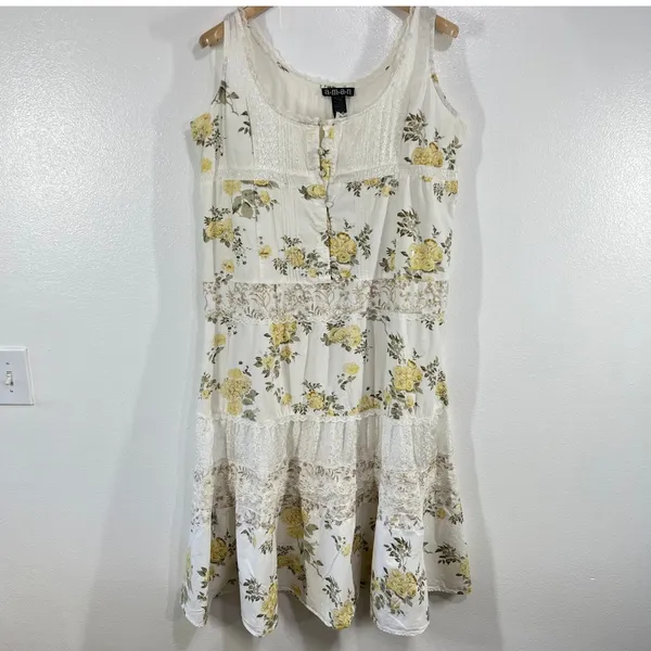 Vintage. Aman Boho Floral Lace‎ Tiered Dress 1X Cotton Sleeveless Cottagecore - Image 2