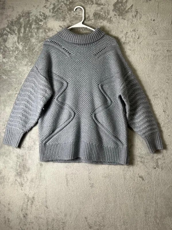 REISS Myla Oversized Cable Knit Turtleneck Sweater Gray Wool Alpaca Medium Cozy - Image 2