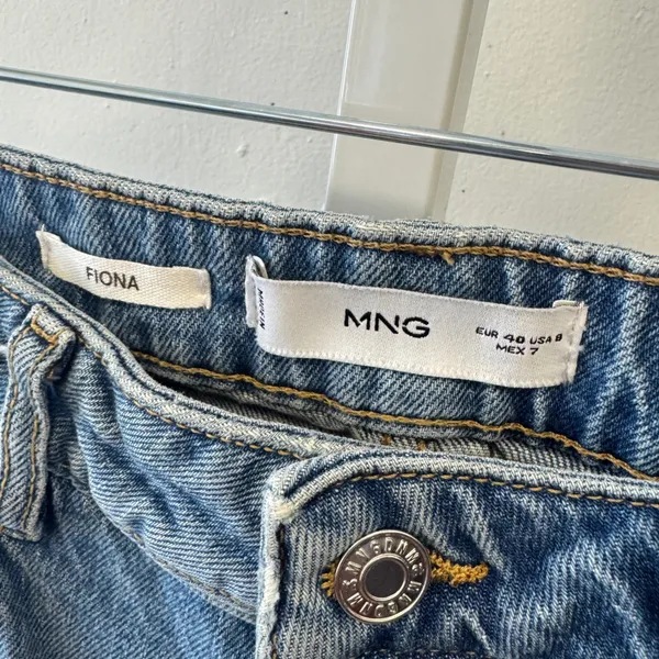Mango MNG Fiona High Rise Flare Mid Rise Jeans Blue Raw Hem Size 8 Contemporary‎ - Image 6