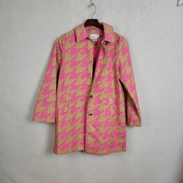 Isaac Mizrahi Target 20th Anniversary Womens Trench Coat XS Pink Tan Houndstooth - Image 7