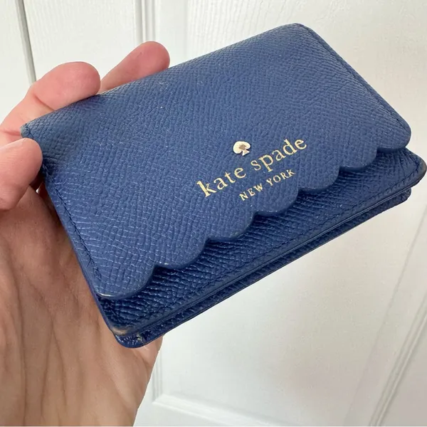 Kate Spade Navy Textured Wallet with Scalloped Edge, Pink interior. - Image 12