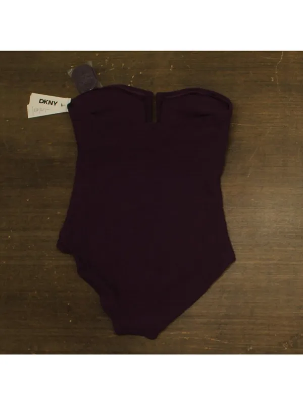 NWT DKNY Shirred One-Piece Swimsuit Textured DIMMS605 Port Texture Purple L - Image 7