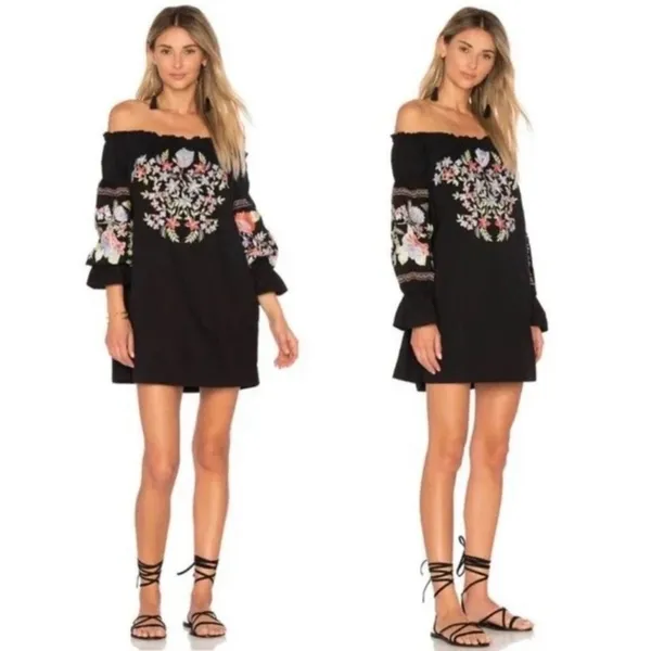 Free People Fleur‎ Du Jour Floral Embroidered Off-the-Shoulder Mini Dress Small - Image 2