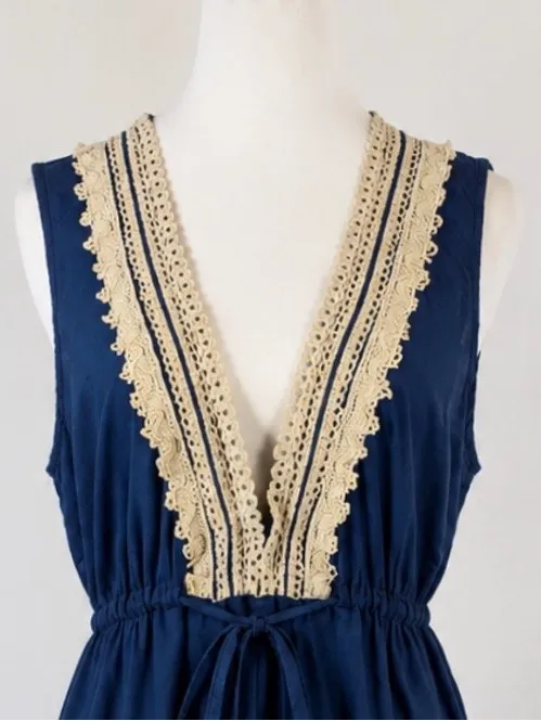 Mud Pie Navy Crochet Trim Swim Cover-Up Dress Sz Large💚 - Image 4