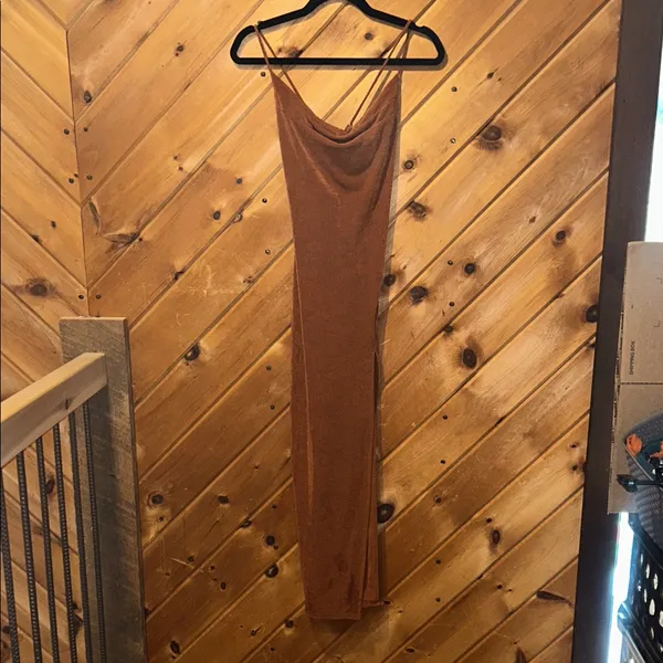 She Is Us Brown Bronze Shimmer Slinky Slip Dress Size 4 US - Image 4