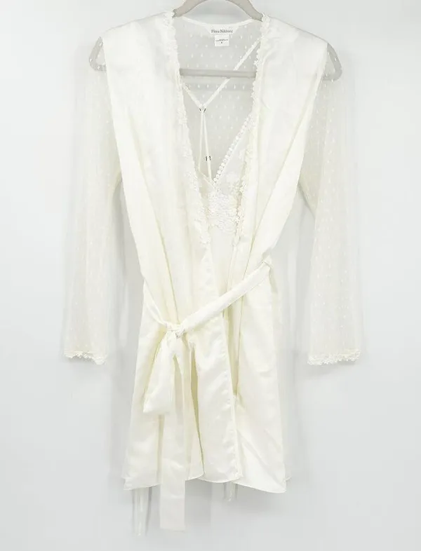 Flora Nikrooz Womens Coquette Bridal Sleep Charmeuse Robe & Slip Dress Set Small - Image 4