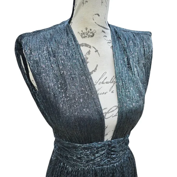Sabina Musayev Bonita Dress Metallic Tiered Midi Plunge Sleeveless‎ Size XS - Image 5