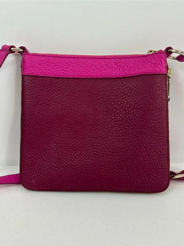 Cole Haan Pebbled Two-Tone Pink Leather Expandable Crossbody Bag - Image 3