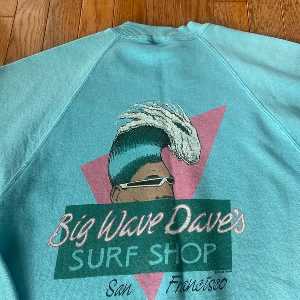 light blue white pink Big Wave Dave’s vintage surf 80’s crewneck - Image 6
