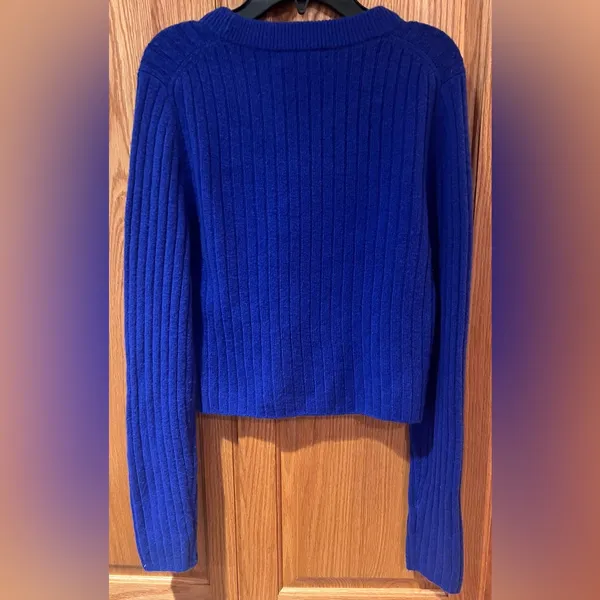 Madewell Readfield Pullover Wool Cropped Sweater in Voyage Cobalt Blue Sz Medium - Image 11