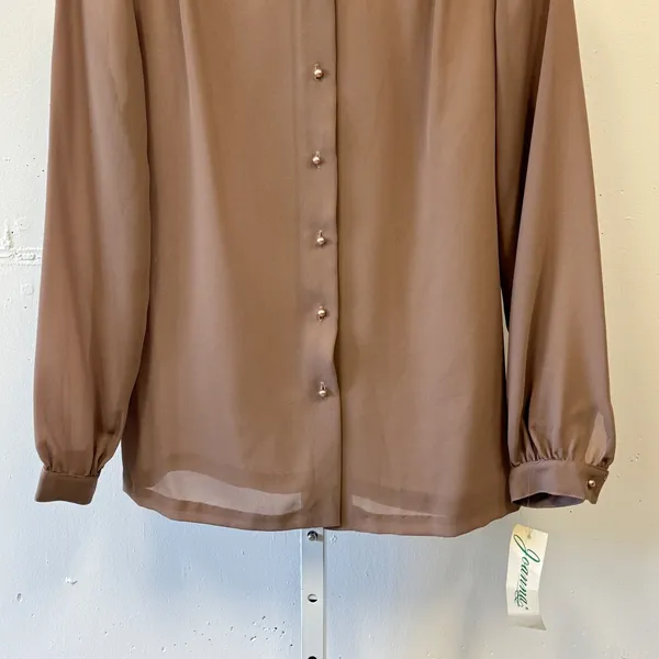 NWT Vintage Joanna Brown Taupe Sheer Button Up Blouse Peter Pan Collar Size 8 - Image 4