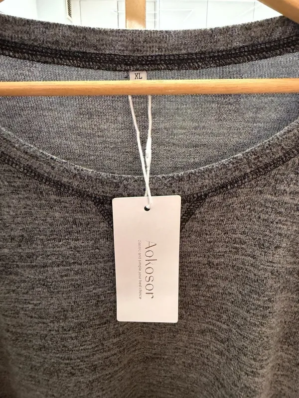 Aokosor Women's Raglan Long‎ Sleeve Crewneck Lightweight Sweatshirt Grey Marl XL - Image 3
