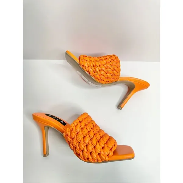 AQUA‎ Woven Sandals Size 7 Orange High Heel Open Square Toe NEW - Image 6