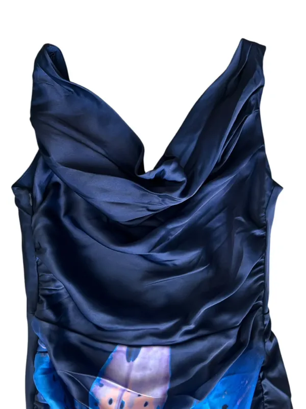 Abercrombie & Fitch Women’s Cowl Neck Draped Maxi Dress Dark Indigo Floral - Image 3