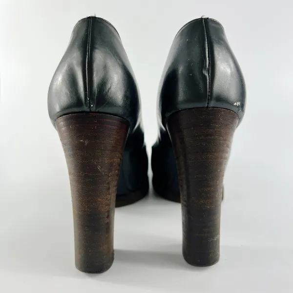 Gucci Vintage 90's Dark Taupe /Brown Leather Wood Platform Heels Shoes Women 8 - Image 5