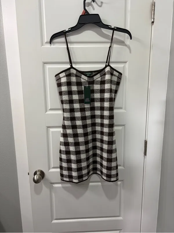 Women's Mini Americana Check Sweater Dress - Wild Fable Brown Check Small NEW - Image 5
