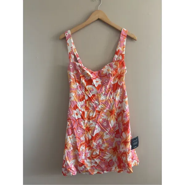 Lulus Ashlea Orange Floral Sweetheart Mini Dress Size Medium NWT Beach Feminine - Image 4