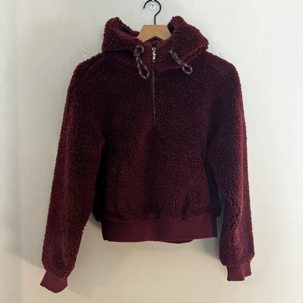 LULULEMON- Textured Fleece 1/2 Zip Red Merlot Pullover Hoodie Warm Comfy Cozy - Image 2