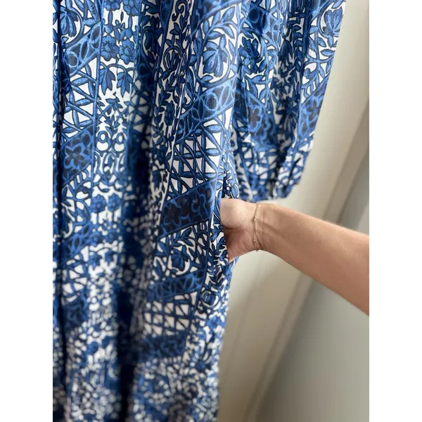 Tuckernuck NWT Womens XS Blue White Floral Cotton Tiered Maxi Dress Pockets - Image 11