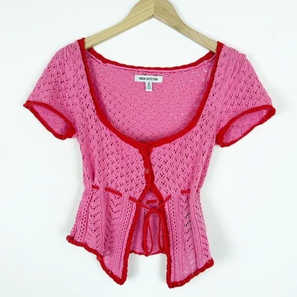 Urban Outfitters Gabriella Fly-Away Knit Babydoll Top Red Pink - Image 2