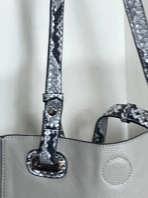 Michael Kors Light Gray Tote with Snake-Print Trim - Image 8