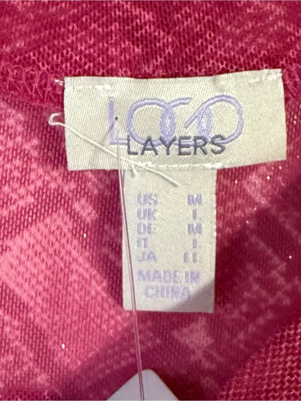LOGO by Lori Goldstein Shirt M Pink Snakeskin Print Long Sleeve Sheer Textured - Image 2
