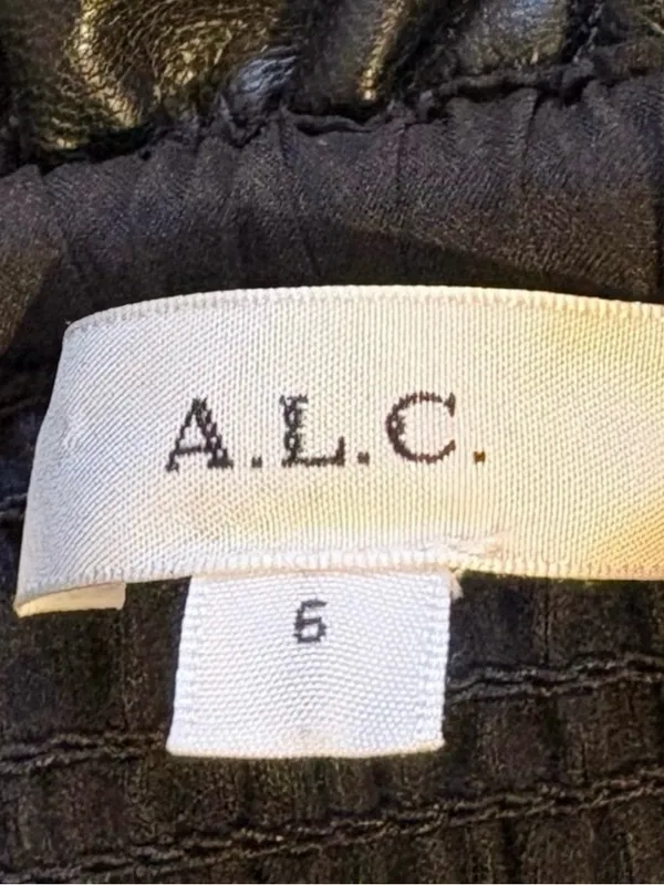 ALC Frank Jaclyn Vegan Leather Smocked Midi Pencil Skirt Black Tie Waist Sz 6 - Image 8