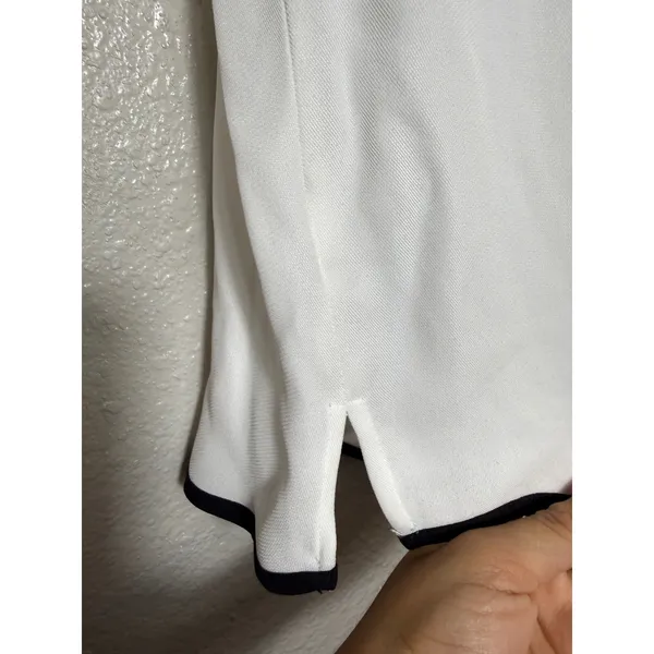 Zara Women White Blouse Black Contrast Trim Tie Neck Sleeveless Size S - Image 5