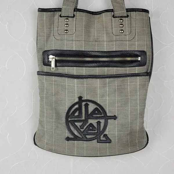 Diesel Women's Tote Gray OS Plaid Check Leather Trim Double Strap Shoulder Bag - Image 12