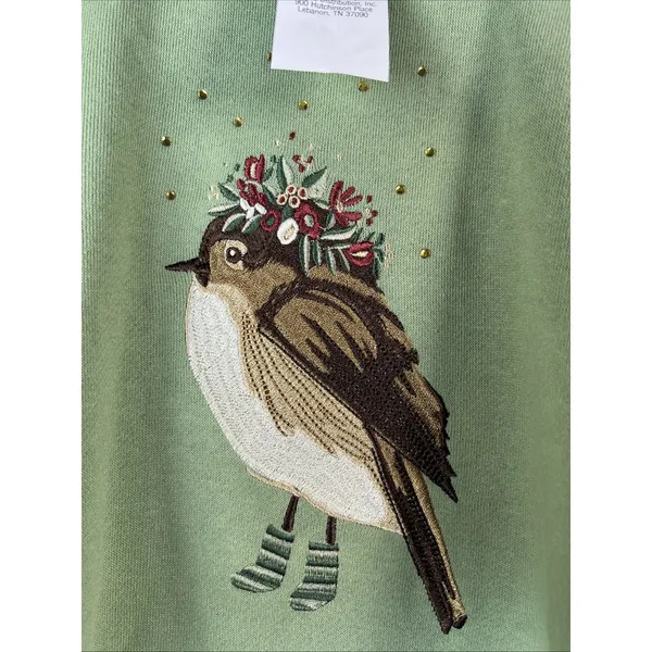 Bua Bue XXL Green Christmas Bird Sweatshirt Top Shirt Cozy Grannycore vintage - Image 3