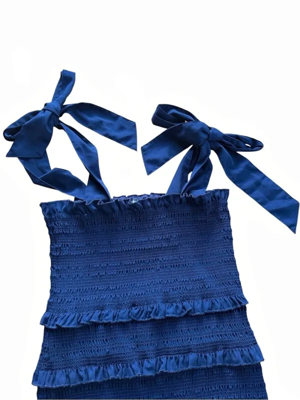 Altar’d State Large Royal Blue Smocked Tiered Ruffle Tie Strap Mini Dress - Image 3
