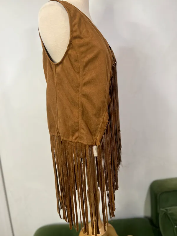 Womens Boho Western Country Festival Floral Fringe Vest Size S - Image 3