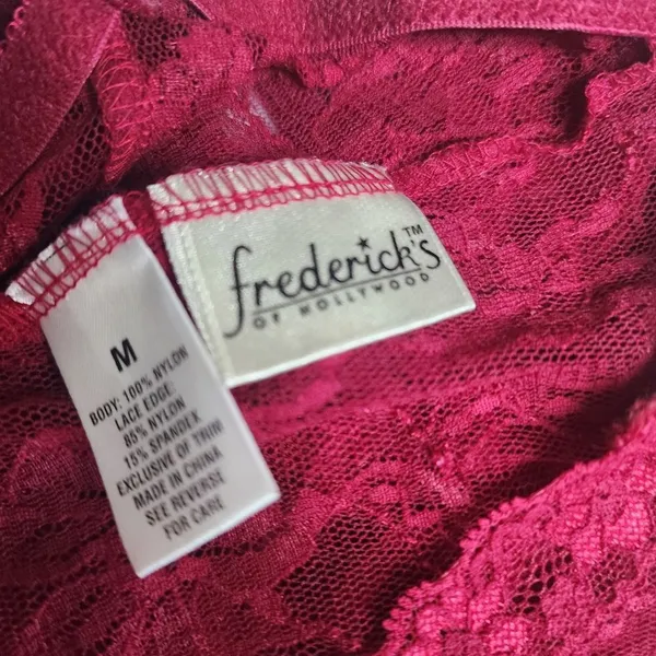 Frederick's of Hollywood Red Floral Lace Lingerie with Garter Clips (M) - Image 5