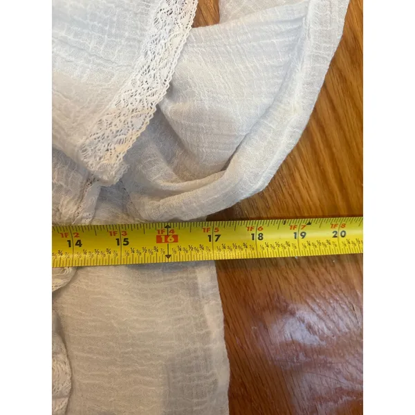 Free People Ivory Ruffle Lace‎ Gauze Blouse High Neck Boho Top Small - Image 4