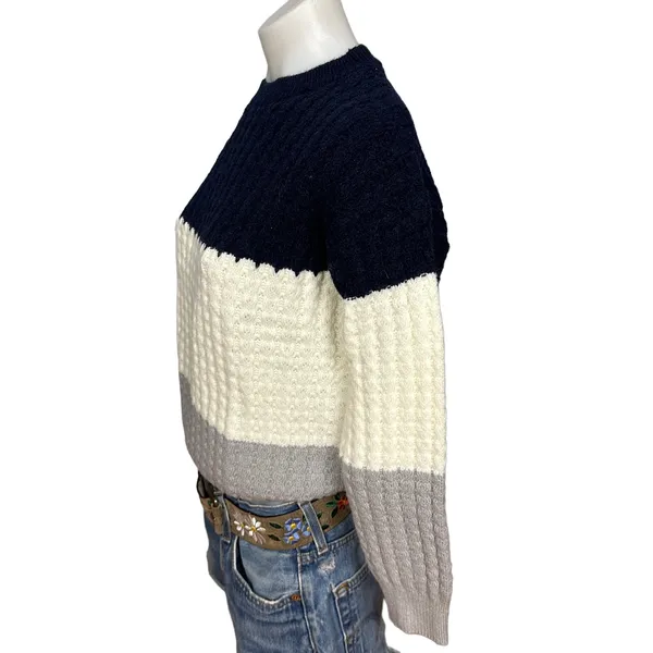 Navy Gray Colorblock Crew Sweater MEDIUM Oversized Soft Boyfriend White Soft - Image 3