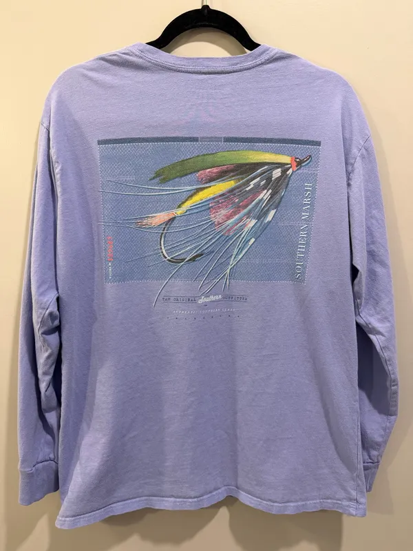 Southern Marsh Oversized Fishing Logo Long Sleeve Pocket Tee Purple - Image 2