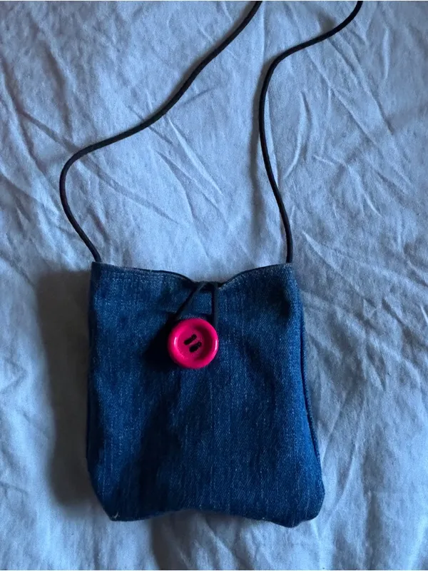 Handmade Reversible Cherry Print Denim Button Closure Eclectic Shoulder Bag - Image 5