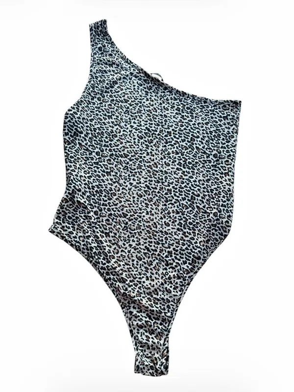 SHEIN Leopard Print One Shoulder Bodysuit Size M Animal Print Sleeveless Top - Image 2
