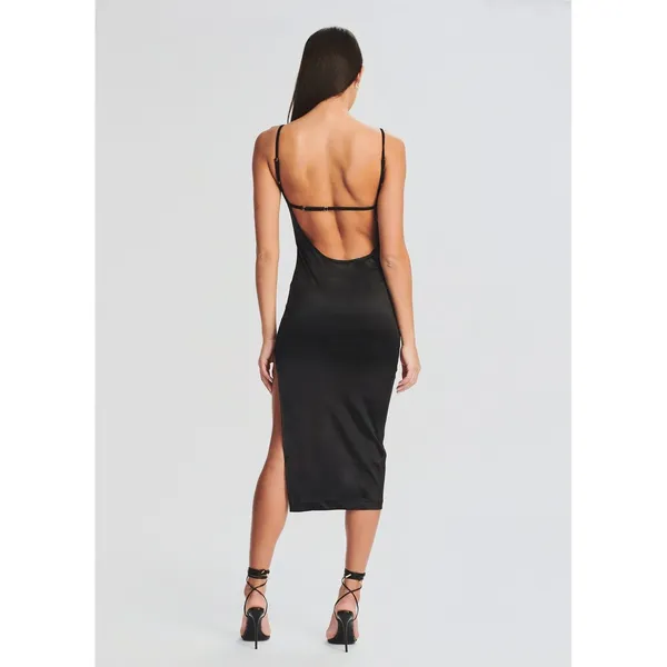 New! Ser.o.ya Birdie Midi Bodycon Dress Black Stretch Satin Sz Small‎ $295 - Image 8