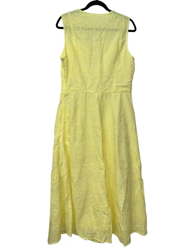 Commense Cotton Yellow Eyelet Midi Dress Scalloped V-Neck Sleeveless NWT Large - Image 3