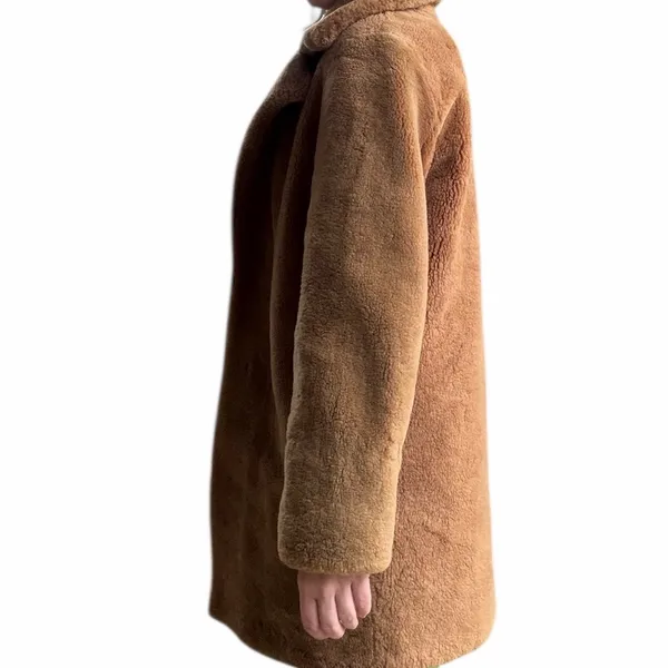 Yves Salomon Meteo Women's Teddy Bear Coat Camel Brown 100% Lamb Shearling Fur - Image 11