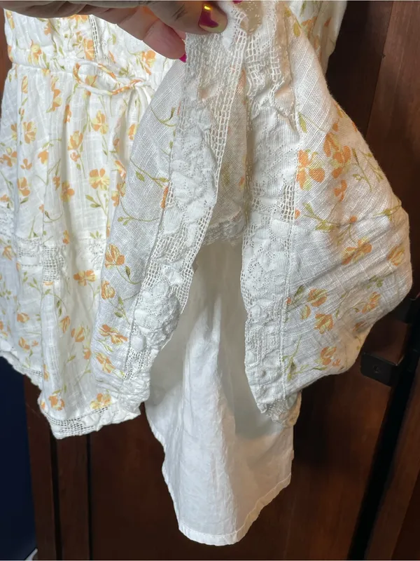 Sabo Skirt Womens Floral Mini Dress Small Ivory Lace Puff Sleeve Cottagecore Boh - Image 3