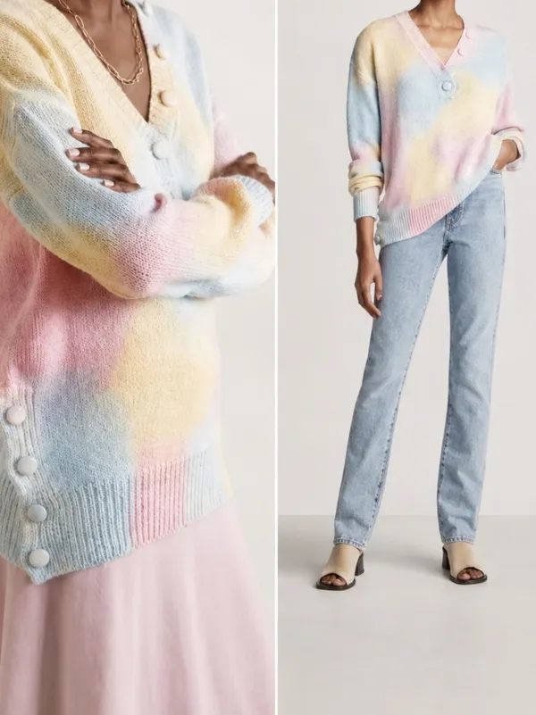 LoveShackFancy Naveen Alpaca Blend Pastel Tie Dye V-Neck Oversized Cozy Sweater - Image 2
