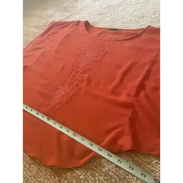 THML Anthropologie Orange Embroidered Cape Flutter Sleeve Sheer Sz M - Image 5