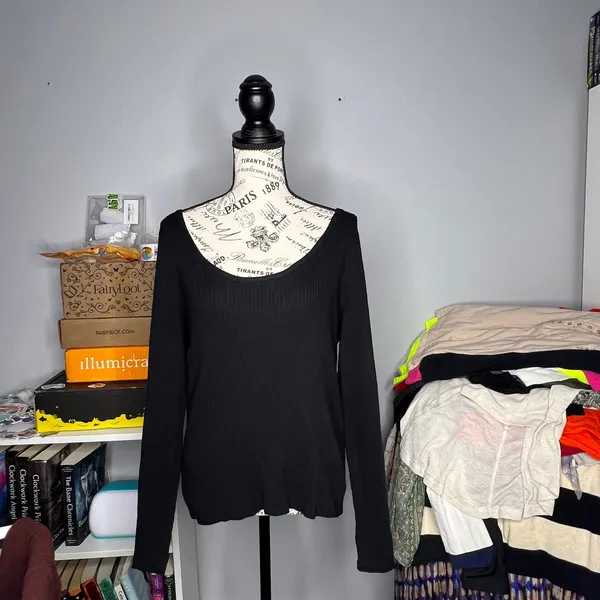Universal Thread (XXL) Black Ribbed Long Sleeve Scoop Neck Top Soft Stretch - Image 5