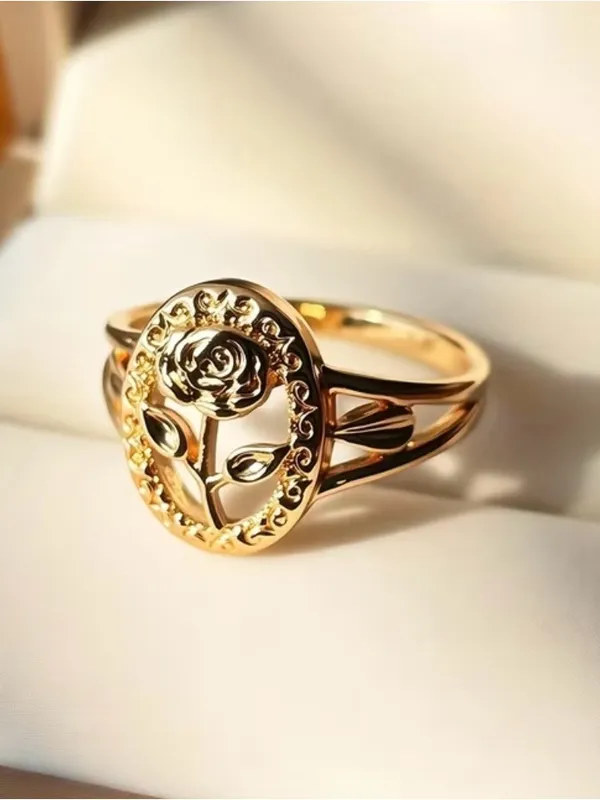 Gold Rose Oval Filigree Ring - Elegant Floral Women’s Ring Size 7 - Image 2