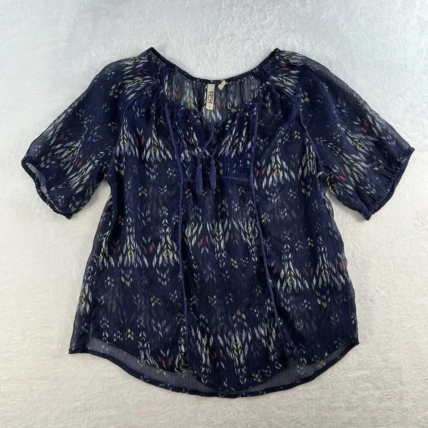 Y2K Mudd L Large Top Sheer Aztec Graphic‎ Whimsygoth Fairy Boho Grunge Women's - Image 2