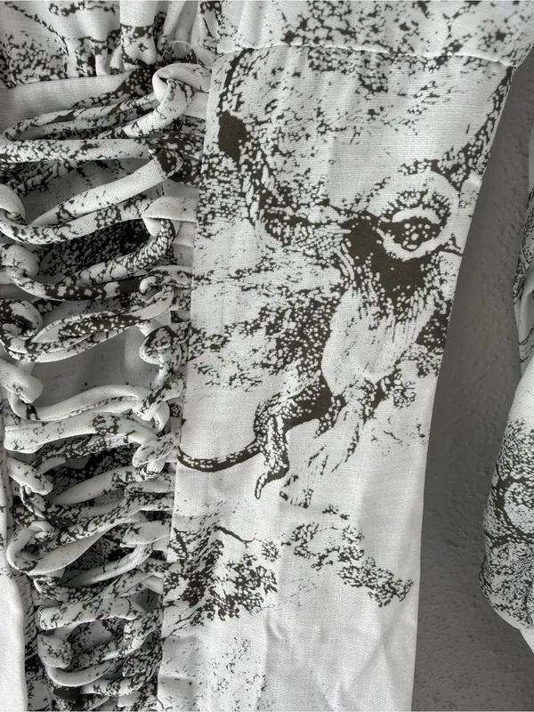 NWT Commense Sage-Print Corset-Detail Long Sleeve Mini Dress - Image 5