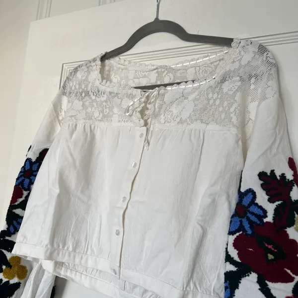 Free People Meadows Floral Embroidered Crop Blouse - Image 9